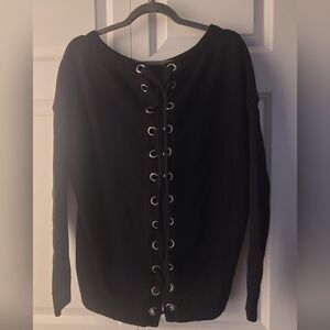 Express Women's Black High-Low Hem Sweater Size Medium M Grommet Back Detail